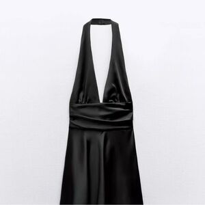 Zara black satin halter cocktail dress